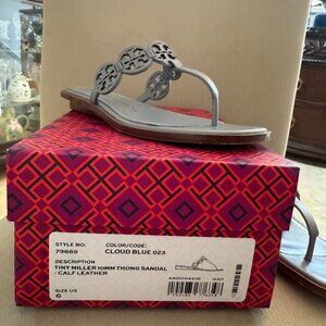 Tory Burch Miller Leather Sandal Size 6 in excellent condition. Color Cloud Blue